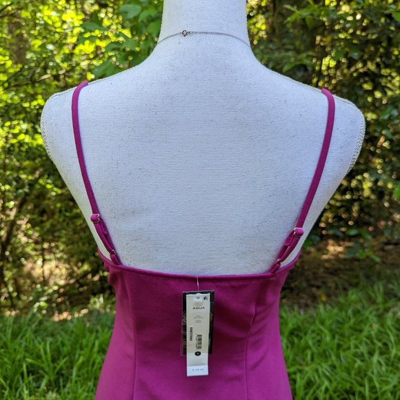 AQUA Ruffle Hem Party Mini Dress in Fuchsia Size Small Sleeveless Lined - Picture 7 of 7